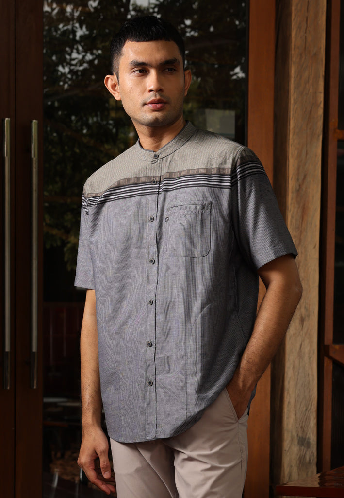 Emba Classic - Kemeja Koko Pria Lengan Pendek Atha Warna Dark Grey