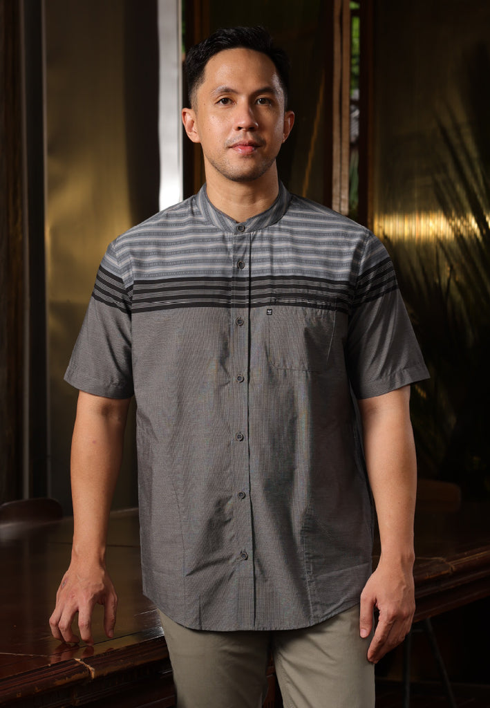Emba Classic - Qiyas Kemeja Koko Pria Lengan Pendek Warna Grey