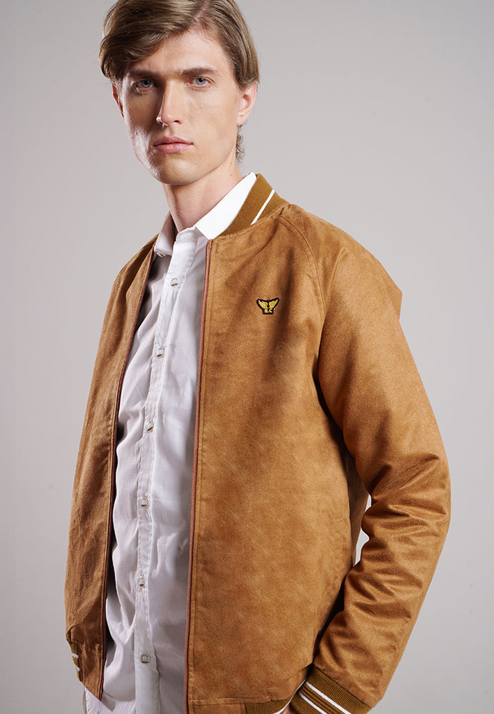 Emba Classic - Jaket Bomber Material Suede warna Coklat - Scapers