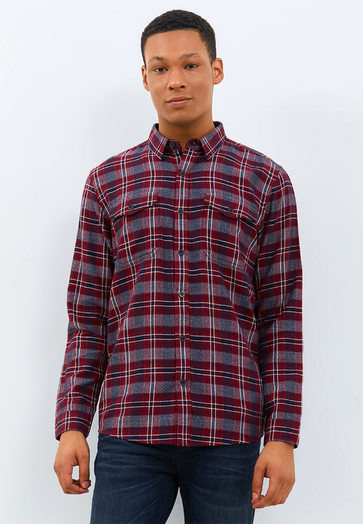 EMBA DENIM - Kemeja Flannel Lengan Panjang Regular Fit Motif Kotak Warna Merah - Garvin