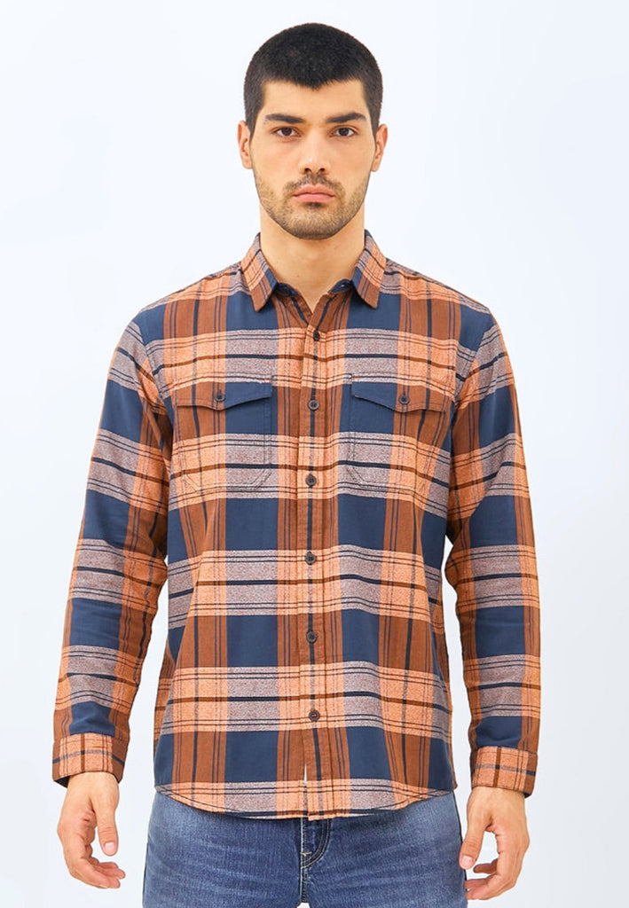 EMBA DENIM - Kemeja Flannel Pria Lengan Panjang Regular Fit Warna Brown - Clement