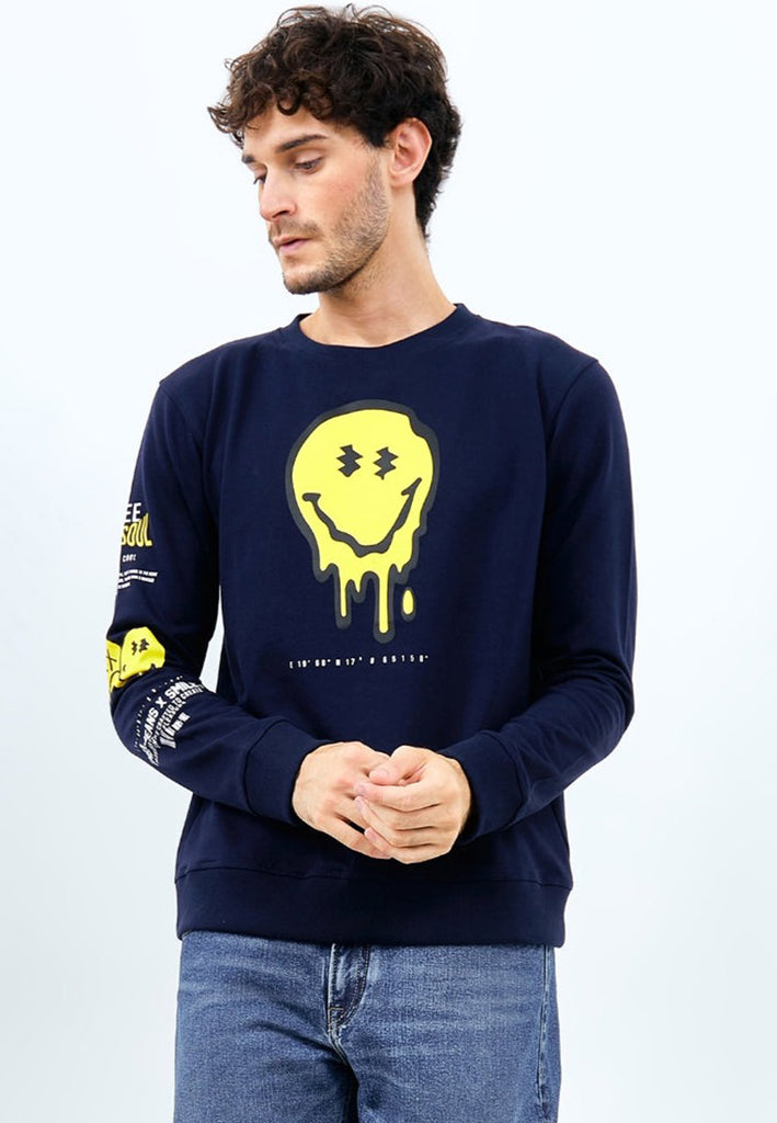 EMBA DENIM I SMILEYWORLD - Sweatshirt Smiley Pria Material Baby Terry Warna Navy - Stewart