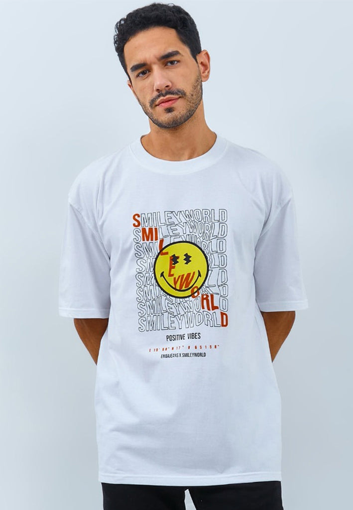 EMBA DENIM I SMILEYWORLD -  T-Shirt Smiley Oversize Pria Material Single Jersey Warna Putih - Hank