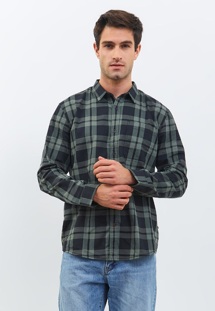 EMBA DENIM - Kemeja Flannel Pria Lengan Panjang Regular Fit Motif Kotak Warna Hijau - Aldo One