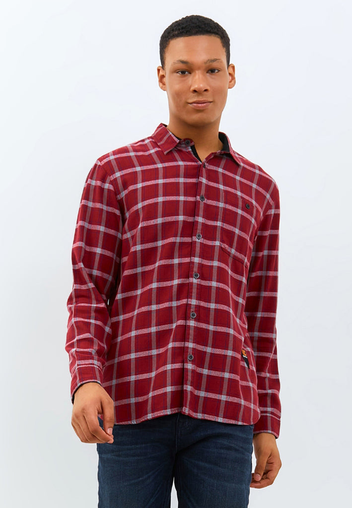 EMBA DENIM - Kemeja Flannel Pria Lengan Panjang Regular Fit Motif Kotak Warna Merah - Vesta One