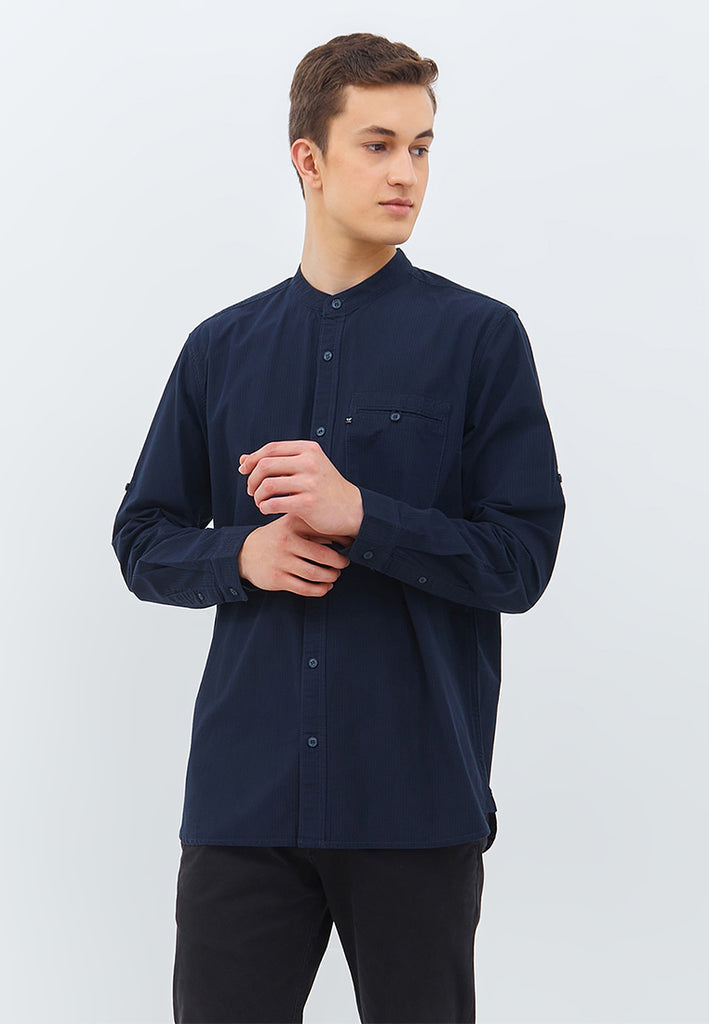 Emba Classic - Kemeja Koko Pria Lengan Panjang Regular Fit Bahan Katun Warna Navy MBZ